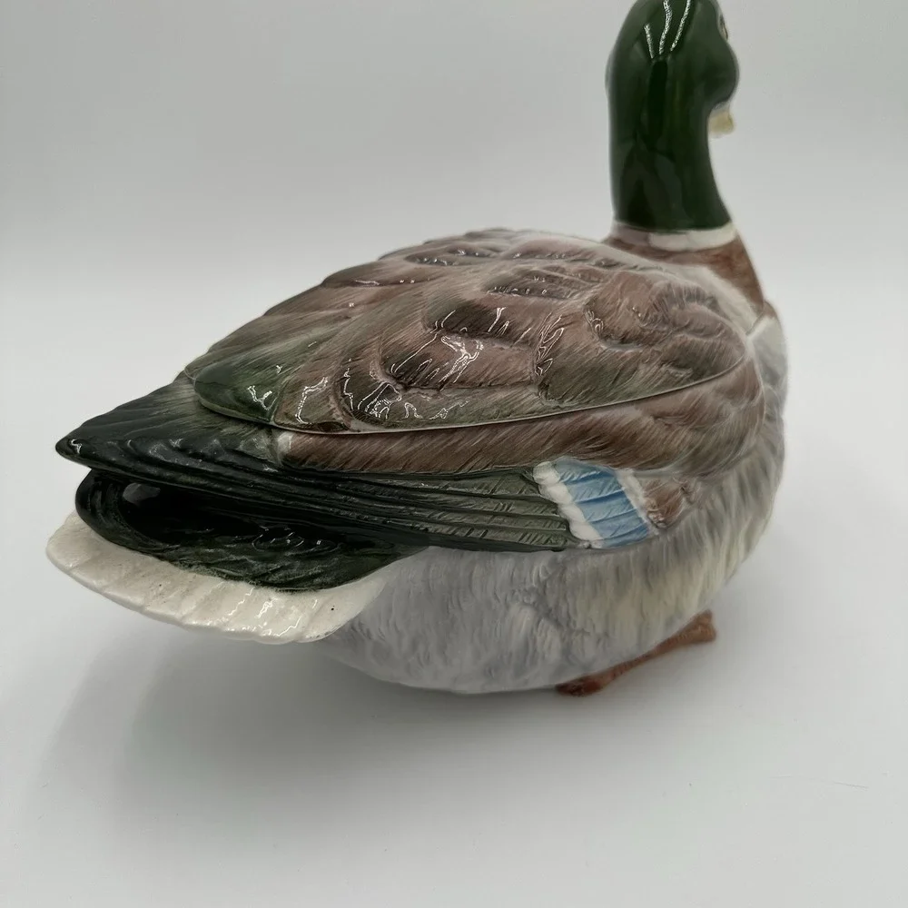 Vintage Handpainted Otagiri Mallard Duck Covered Serving Dish 12" - Picture 5 of 9